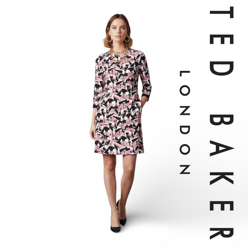 Nwt! Ted Baker Stylish Crane Print Dress - Small